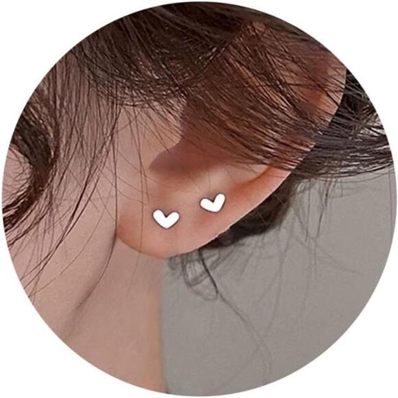 💖 Tiny Silver Heart Stud Earrings | Hypoallergenic Minimalist Studs - Picture 1 of 6